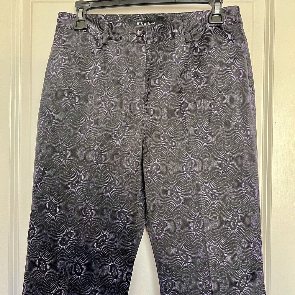 ETCETERA Mid-Rise Women's Size 6 Purple Eye & Black Swirl Printed Dress Pants